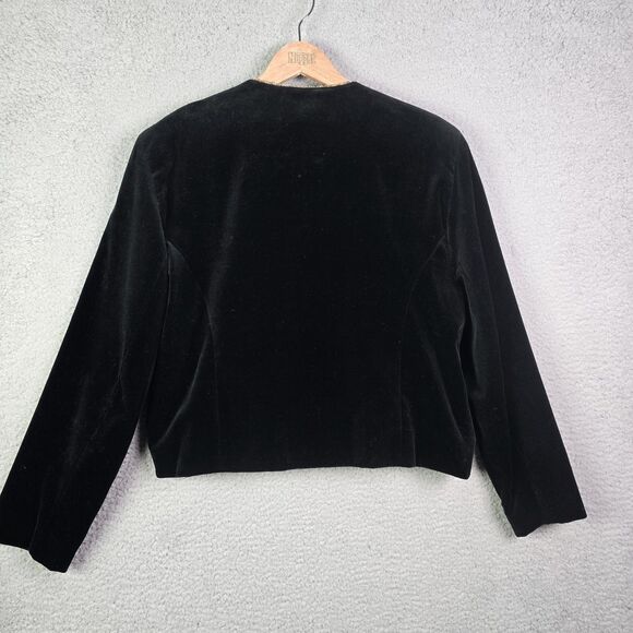 Tan Jay Black Velvet Blazer Gold Trim Metallic Buttons 14 Elegant - Picture 16 of 16